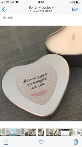 Remembrance candle , Feathers appear when angels are near .